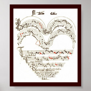 Vintage Print , Medievil music in heart shape