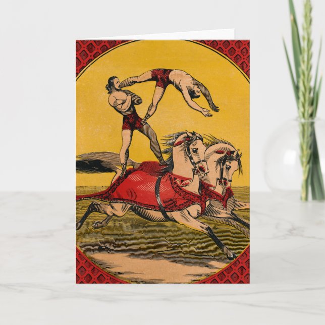 Vintage Print Of Bareback Riders Perfoming Stunts Card (Front)