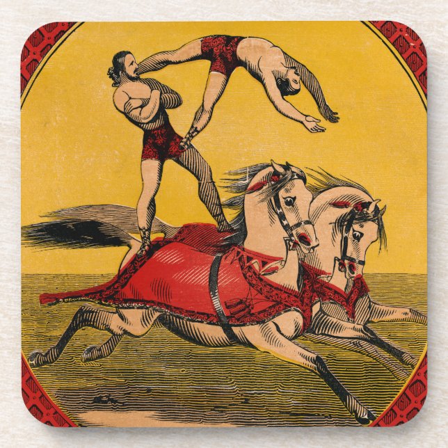 Vintage Print Of Bareback Riders Perfoming Stunts Coaster (Front)