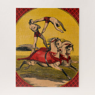 Vintage Print Of Bareback Riders Perfoming Stunts Jigsaw Puzzle