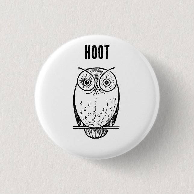 Vintage Print Owl Hoot 1 Inch Round Button (Front)