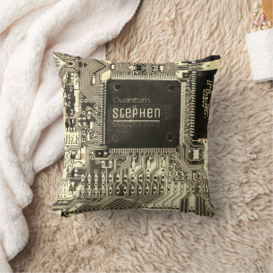 Vintage printed circuit board Geek electronic PCB Throw Pillow