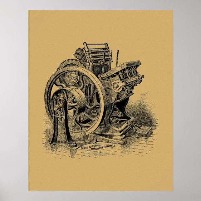 Vintage Printing Press Illustration Poster (Front)