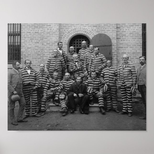 Vintage Prisoners In Striped Uniforms - 1889 Poster (Front)