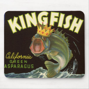 Vintage Product Can Label Art, Kingfish Asparagus Mouse Pad