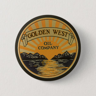 Vintage Product Label Art, Golden West Oil Company 2 Inch Round Button