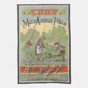 Vintage Product Label Art, Wells May Apple Pills Kitchen Towel