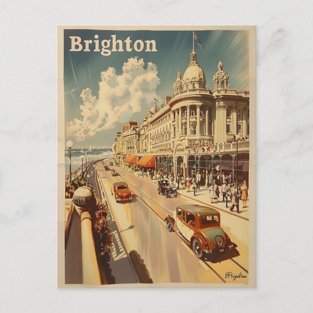 Vintage Promenade in Sunny Brighton Postcard (Front)
