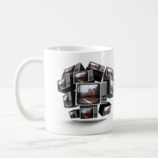 Vintage PRR Locomotives on TV Coffee Mug (Left)