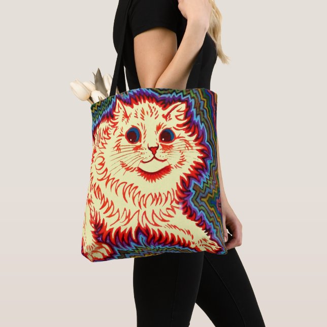 Vintage Psychedelic Cat by Louis Wain Tote Bag (Close Up)