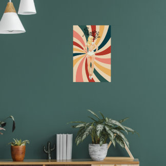 Vintage, psychedelic pin up girl in white poster