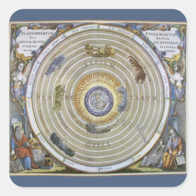 Vintage Ptolemaic Planisphere by Andreas Cellarius Square Sticker (Front)