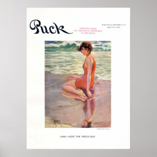 Vintage Puck Magazine Cover Poster, Beach Poster