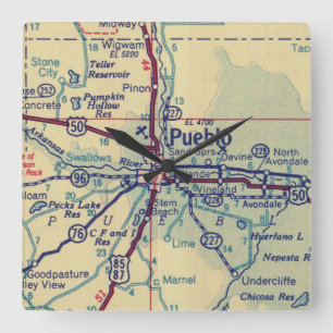 Vintage Pueblo CO Map Square Wall Clock