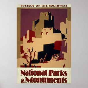 Vintage Pueblo WPA National Parks Travel Poster