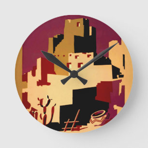 Vintage Pueblos of the Southwest WPA Poster Art Round Clock