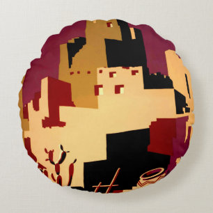 Vintage Pueblos of the Southwest WPA Poster Art Round Pillow