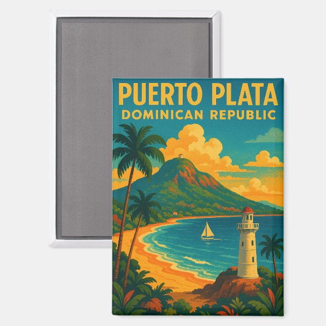 Vintage Puerto Plata Dominican Republic Travel Magnet (Front/Back)