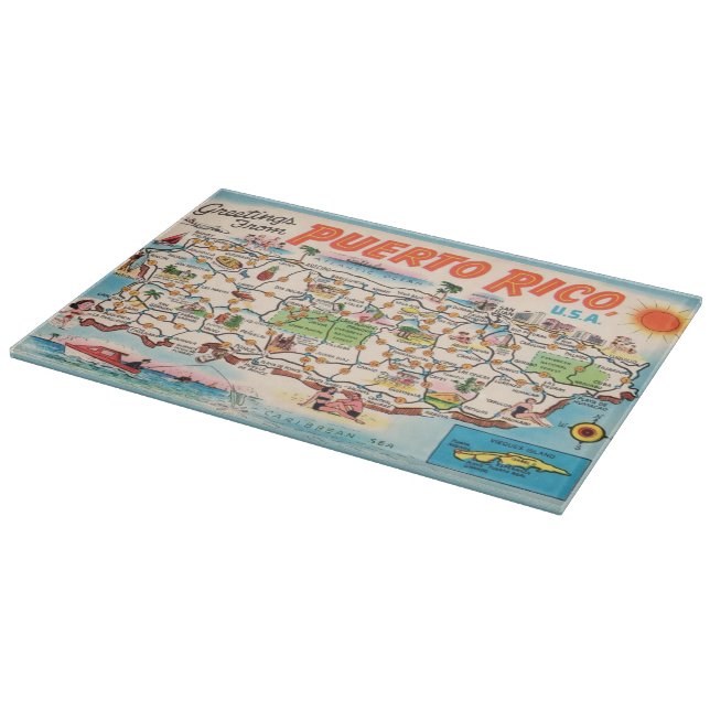 Vintage Puerto Rico Map Cutting Board (Corner)