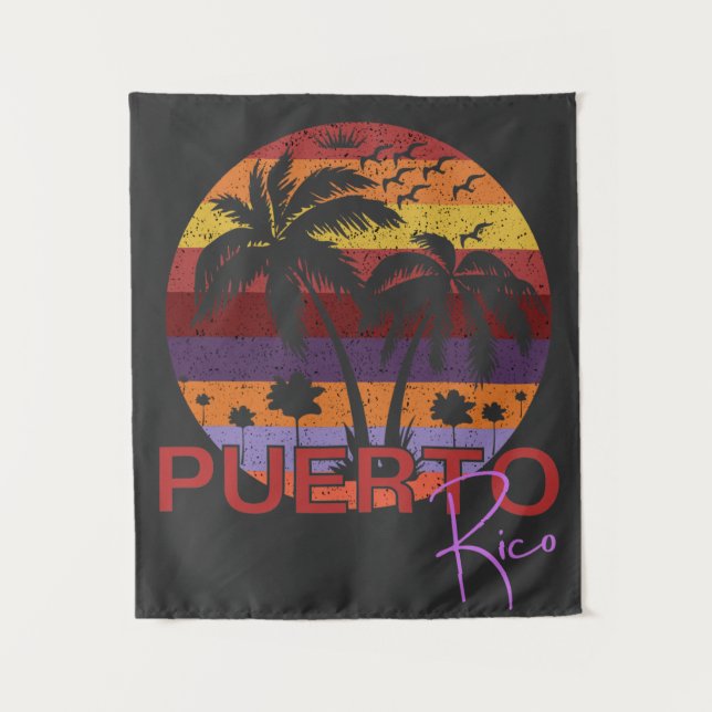 Vintage Puerto Rico Summer Beach Tapestry (Front)
