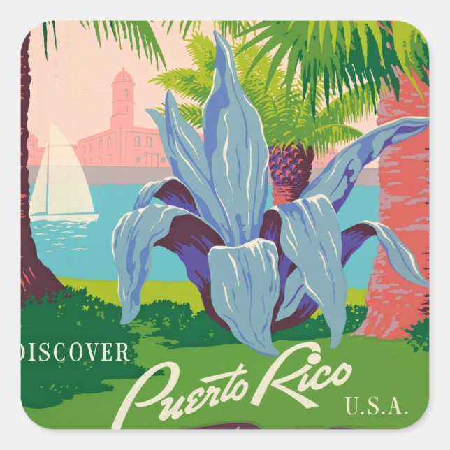 Vintage Puerto Rico Travel Art Ilustration Square Sticker (Front)