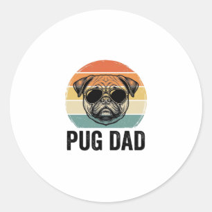 Vintage Pug Dad Engraving Dog Lover Design_1 Classic Round Sticker