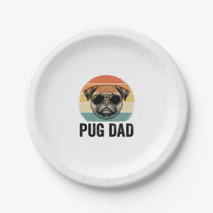 Vintage Pug Dad Engraving Dog Lover Design_1 Paper Plate