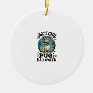 Vintage Pug Halloween Girl Dog Lover Shirt Design_ Ceramic Ornament