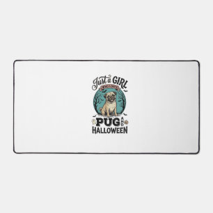 Vintage Pug Halloween Girl Dog Lover Shirt Design_ Desk Mat