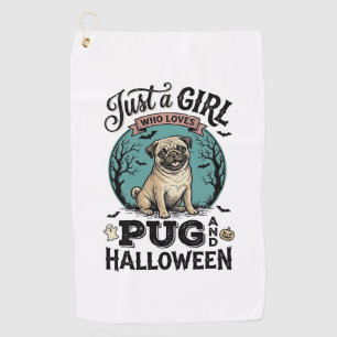 Vintage Pug Halloween Girl Dog Lover Shirt Design_ Golf Towel
