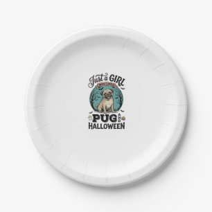 Vintage Pug Halloween Girl Dog Lover Shirt Design_ Paper Plate