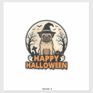Vintage Pug Happy Halloween Witch Hat Shirt Design
