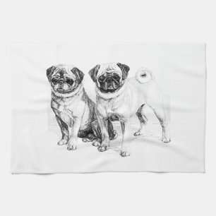 Vintage Pug Illustration Kitchen Towel