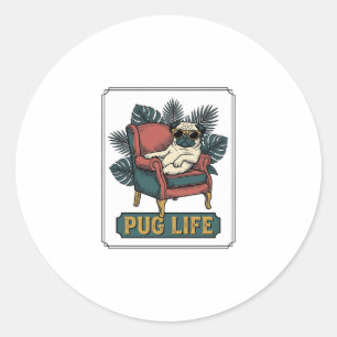 Vintage Pug Life Cool Dog Sunglasses Design_1 Classic Round Sticker