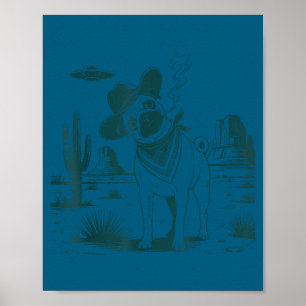 Vintage pug ufo western funny dog poster