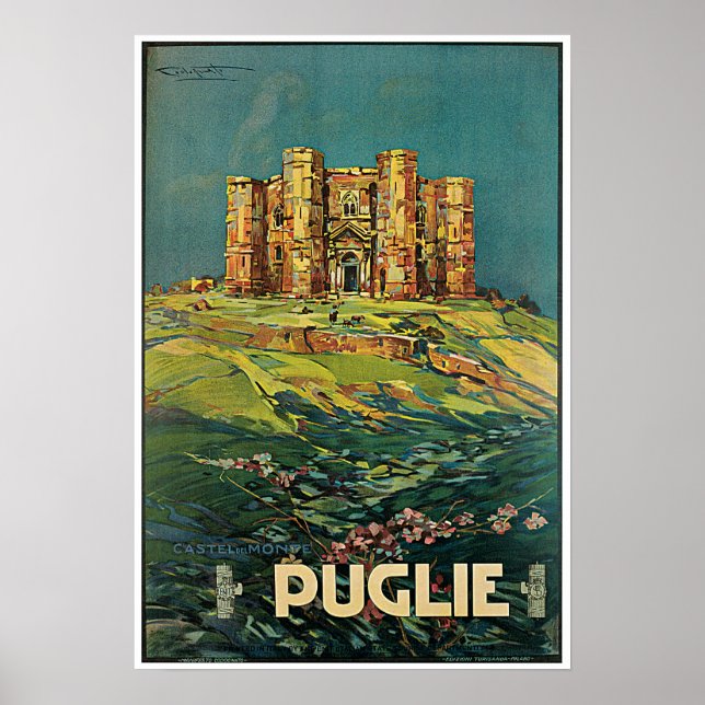 Vintage Puglia Italy Castle Travel Poster (Front)