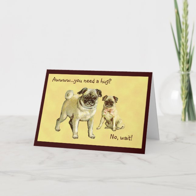 Vintage Pugs Greeting, Get Well, Sympathy Card (Front)