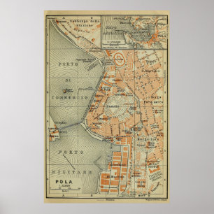 Vintage Pula Croatia Map (1911) Poster
