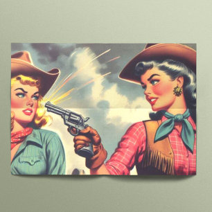 Vintage Pulp Cowgirls Illustration Tissue Paper