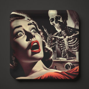 Vintage Pulp Horror Woman Paper Plate