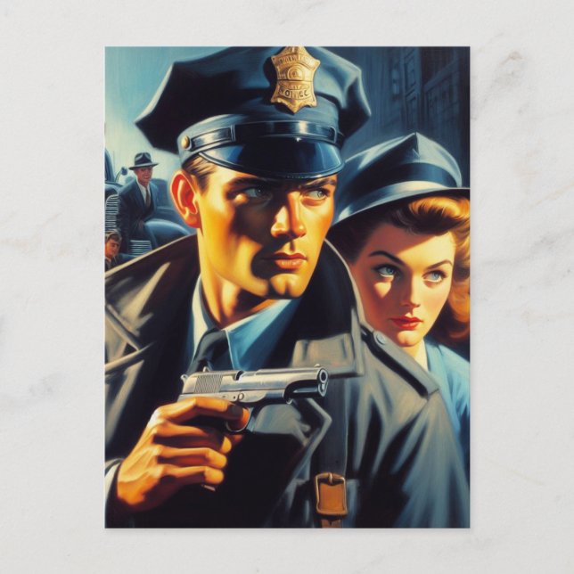Vintage Pulp Police Illustration Postcard (Front)