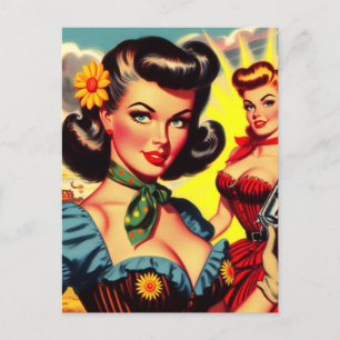 Vintage Pulp Western Girls Postcard