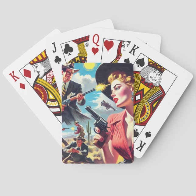 Vintage Pulp Western Illustration Playing Cards (Back)