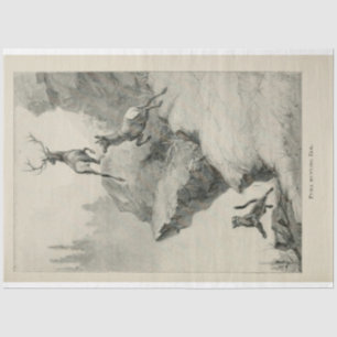 Vintage Puma Hunting Elk Ephemera Decoupage Tissue Paper