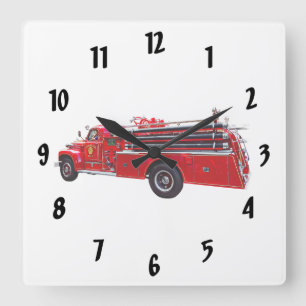 Vintage Pumper Fire Engine Square Wall Clock