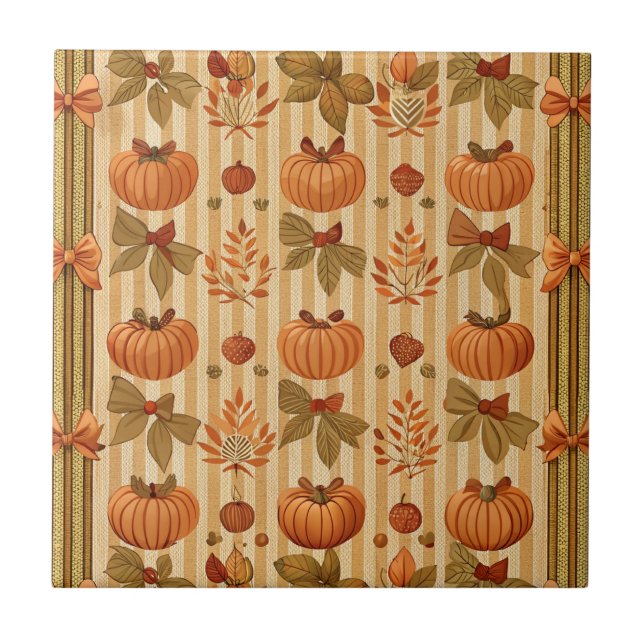 Vintage Pumpkin and Bow Autumn Pattern Tile (Front)