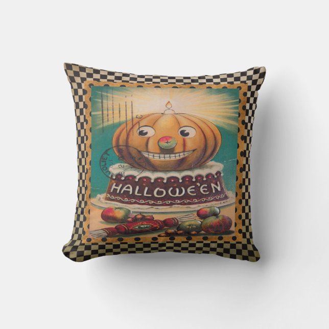 Vintage Pumpkin and Goodies Throw Pillow (Front)