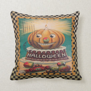 Vintage Pumpkin and Goodies Throw Pillow