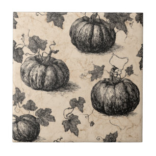 Vintage Pumpkin and Vine Engraving Pattern (2) Tile