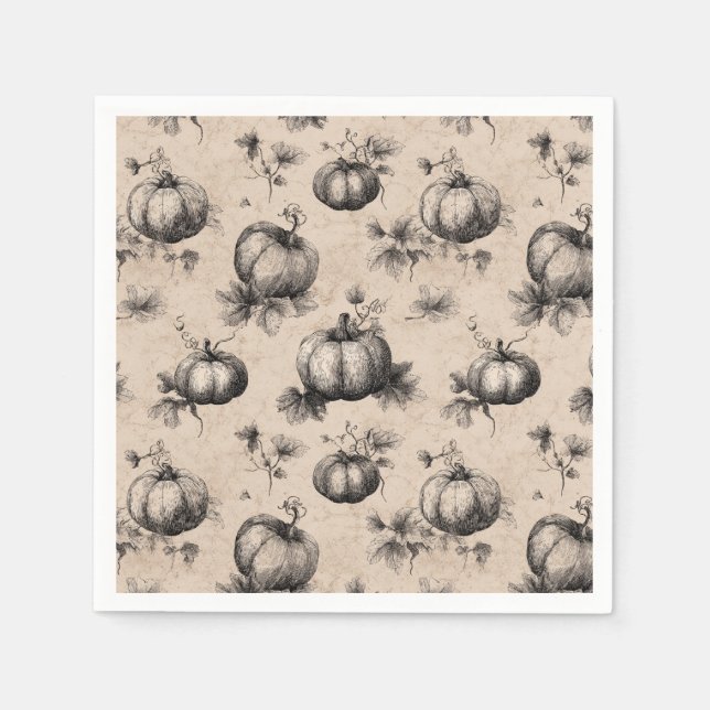 Vintage Pumpkin and Vine Engraving Pattern Napkin (Front)
